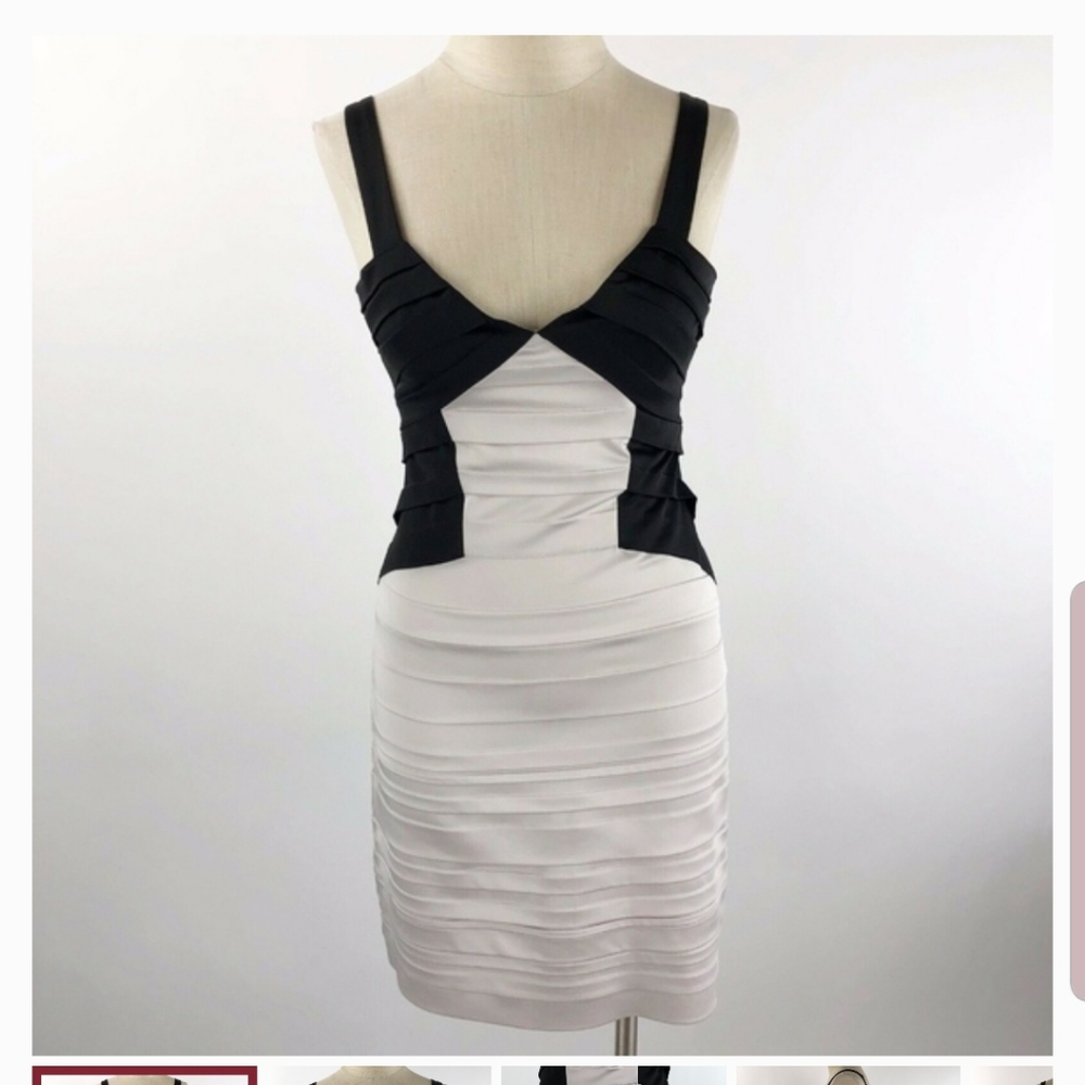 EUC BCBGMAXAZRIA CANVAS/BLACK SATIN BANDAGE DRESS